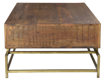 Brown & Brass Solid Wood & Metal Frame Coffee Table w/ Four Drawers image 5
