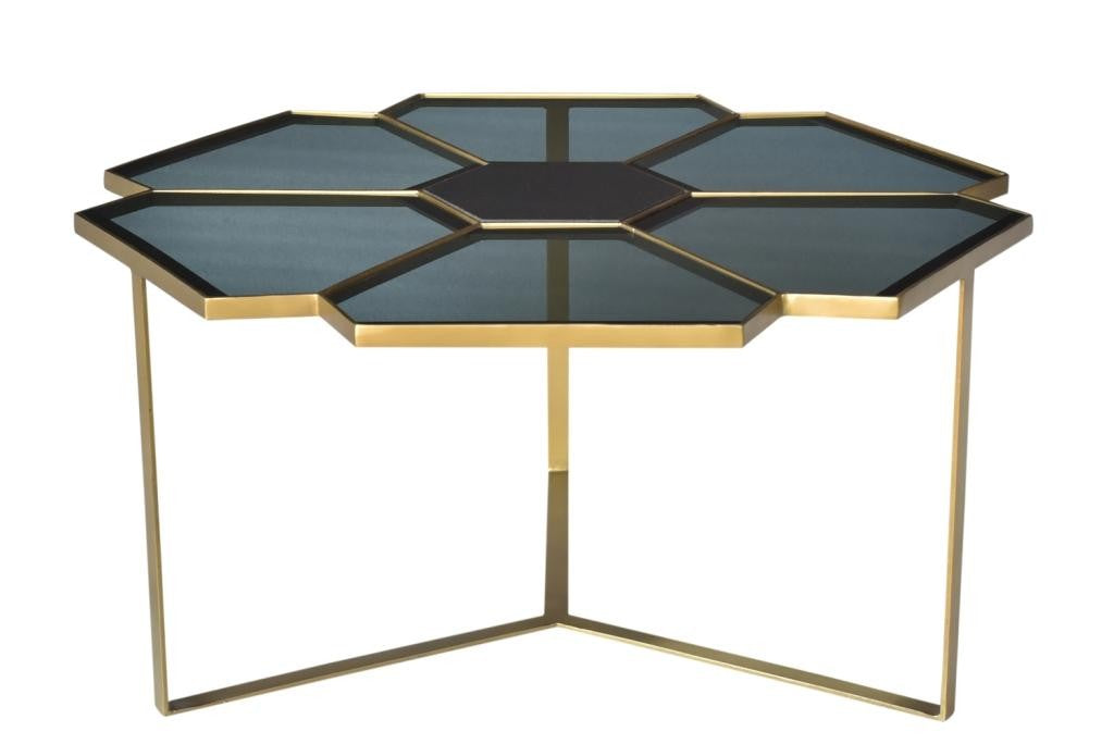 Black & Gold Glass & Iron Free Form Frame Coffee Table image 2
