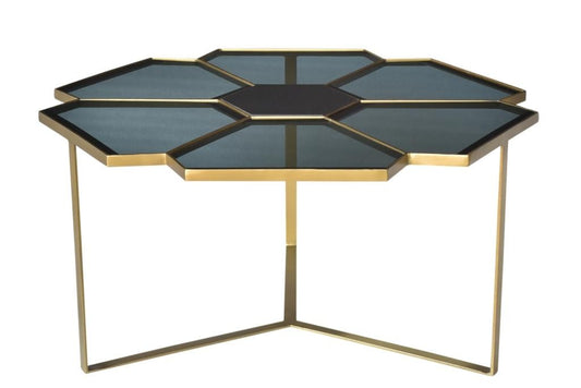 Black & Gold Glass & Iron Free Form Frame Coffee Table image 2