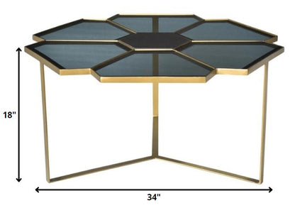 Black & Gold Glass & Iron Free Form Frame Coffee Table image 5