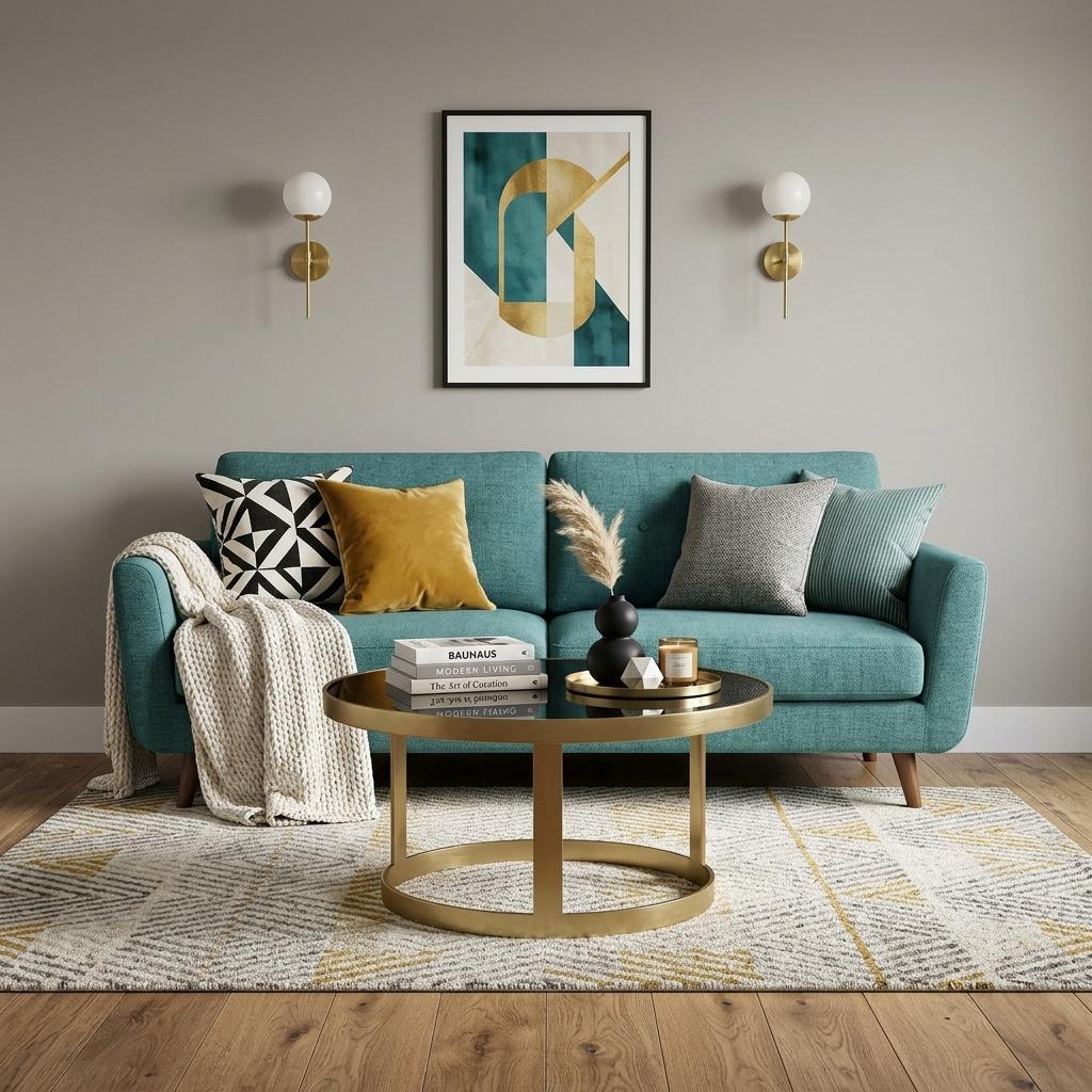 Black & Gold Glass & Iron Round Frame Coffee Table image 1