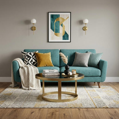 Black & Gold Glass & Iron Round Frame Coffee Table image 1