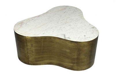 White & Brass Genuine Marble & Iron Free Form Solid Coffee Table image 3