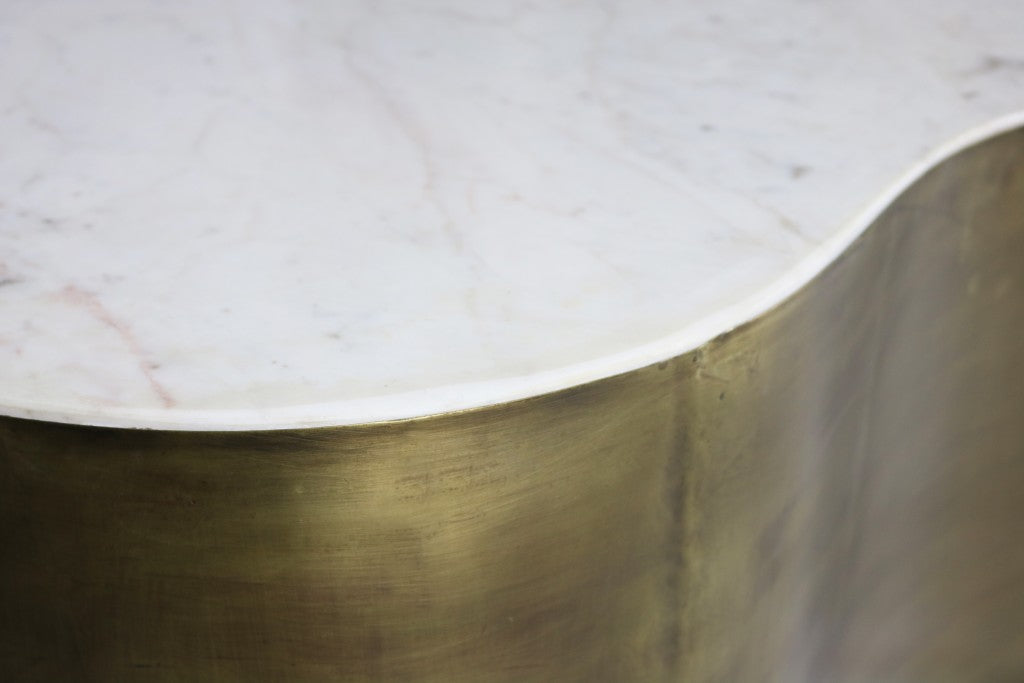 White & Brass Genuine Marble & Iron Free Form Solid Coffee Table image 6