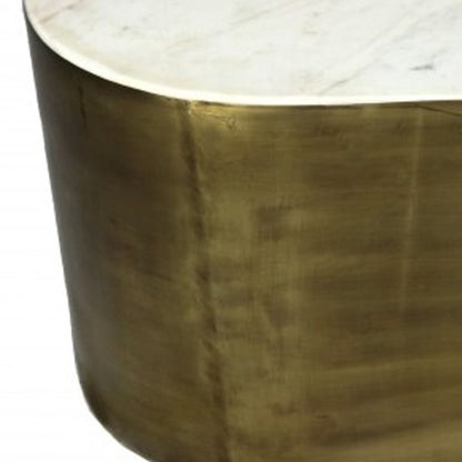 White & Brass Genuine Marble & Iron Free Form Solid Coffee Table image 4
