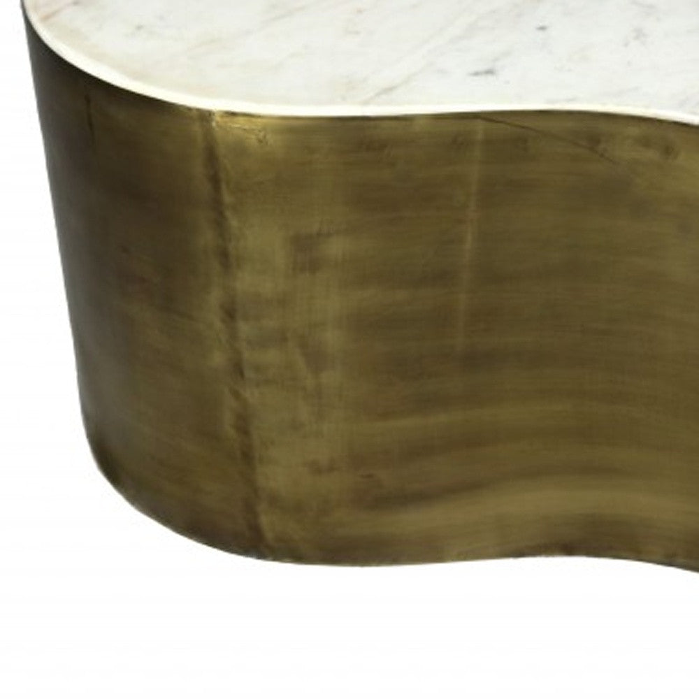 White & Brass Genuine Marble & Iron Free Form Solid Coffee Table image 5