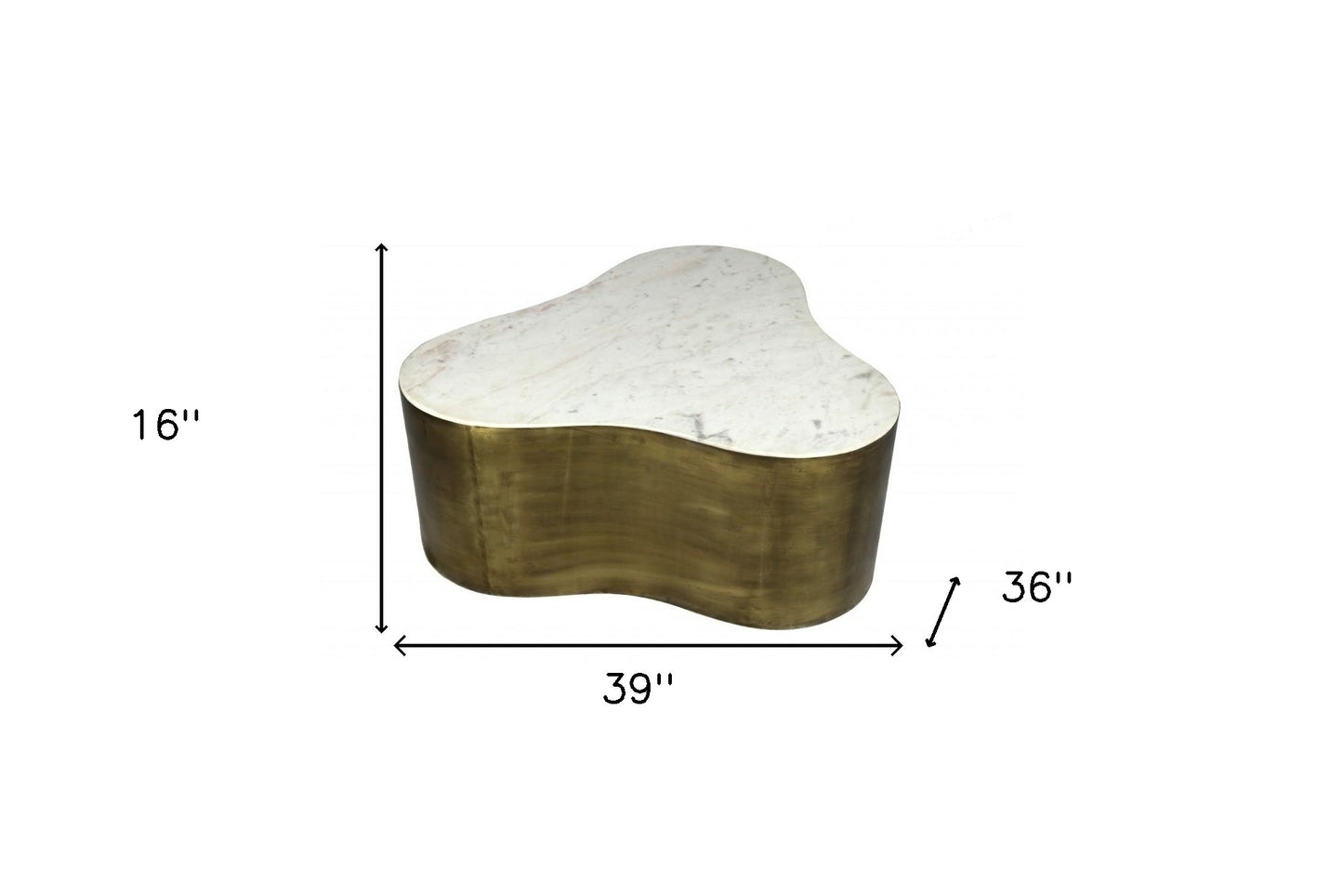 White & Brass Genuine Marble & Iron Free Form Solid Coffee Table image 7