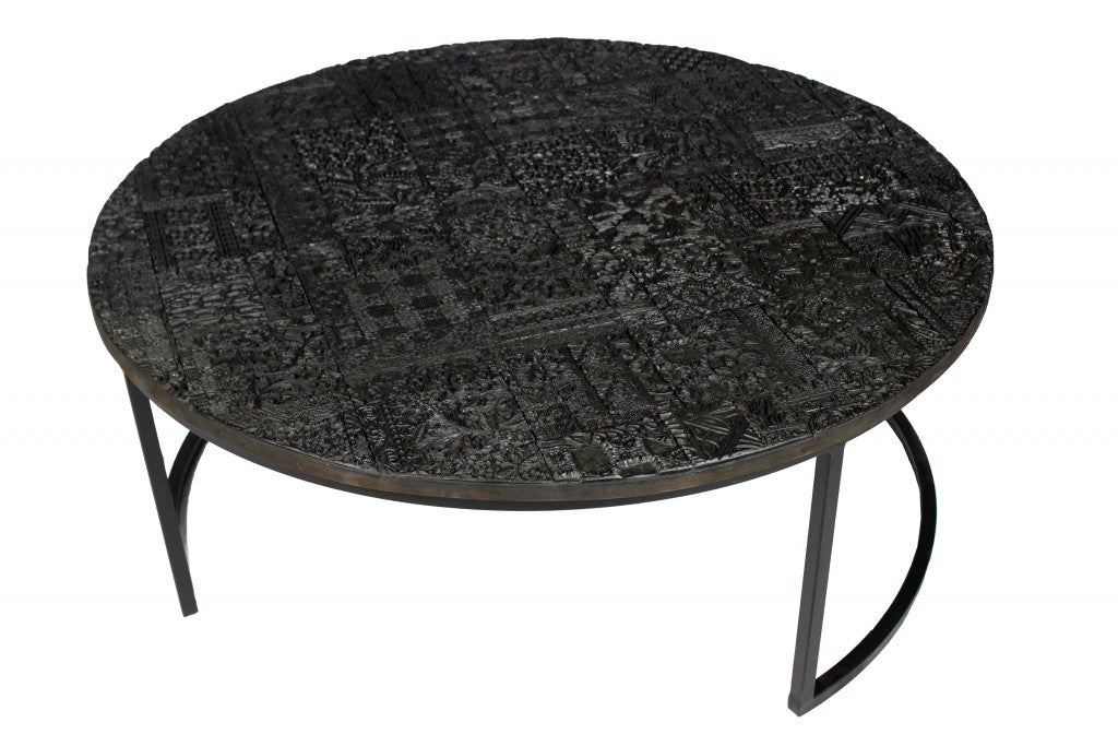 Set of 2 Black Iron Round Frame Nested Coffee Tables image 2