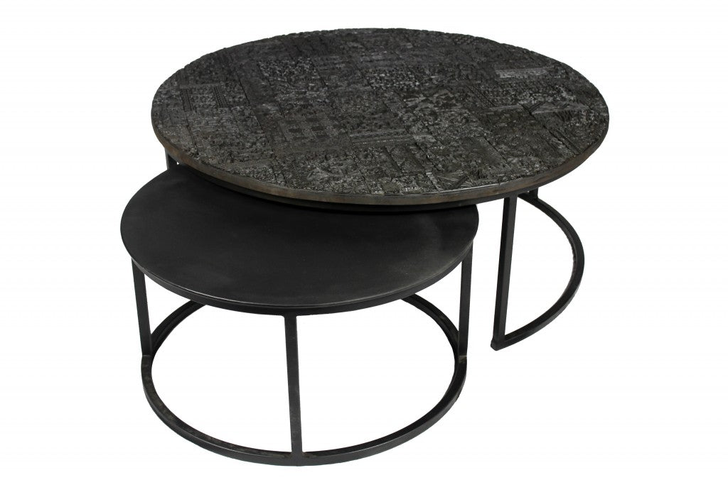 Set of 2 Black Iron Round Frame Nested Coffee Tables image 3