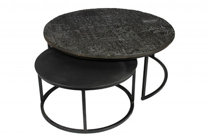 Set of 2 Black Iron Round Frame Nested Coffee Tables image 3
