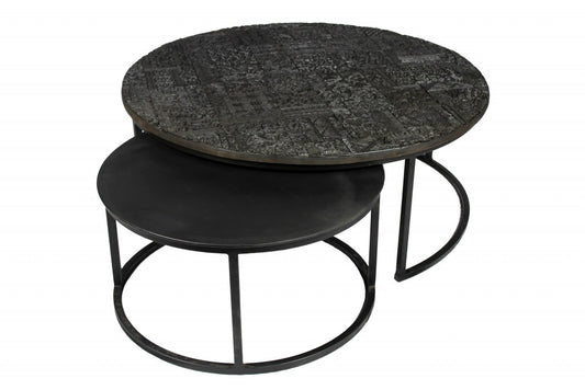 Set of 2 Black Iron Round Frame Nested Coffee Tables image 3