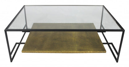 Clear & Black Glass & Iron Floor Shelf Coffee Table w/ Shelf image 2