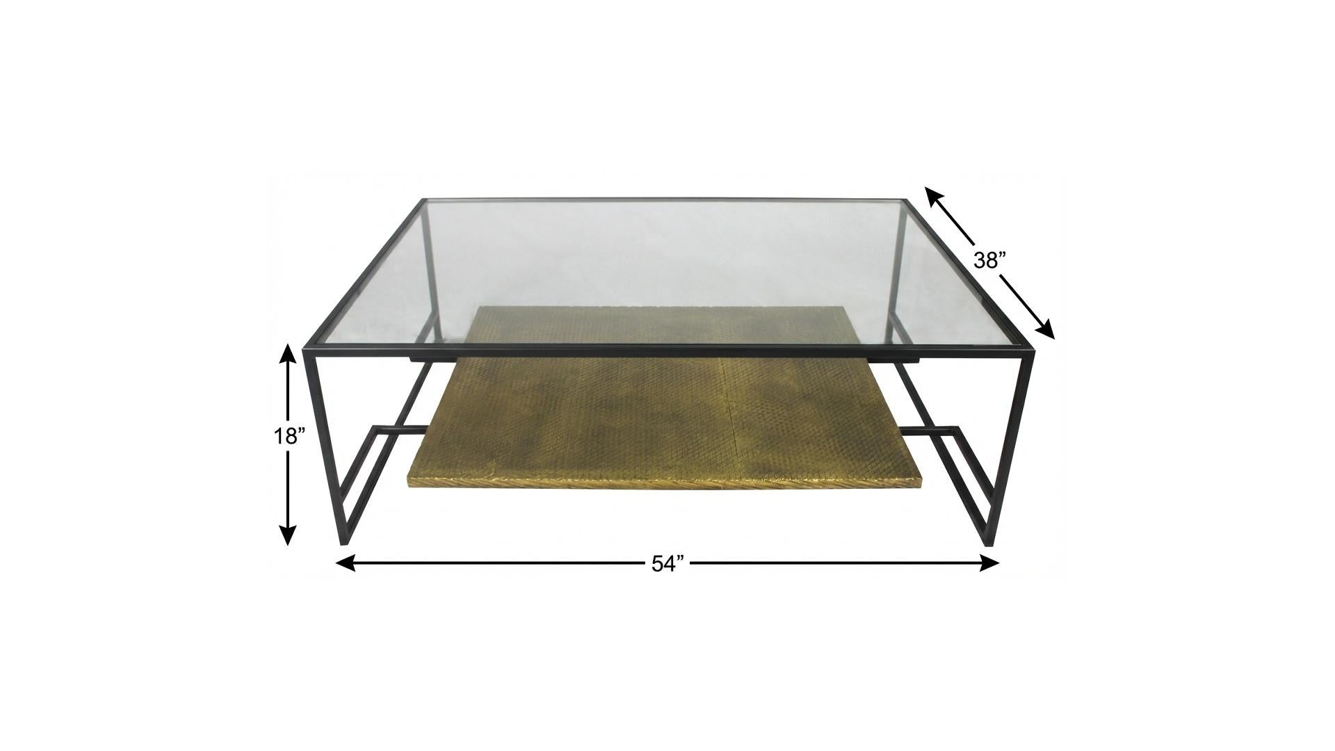 Clear & Black Glass & Iron Floor Shelf Coffee Table w/ Shelf image 4