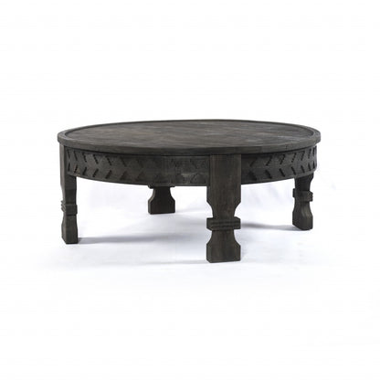 Gray Solid Wood Round Coffee Table image 3