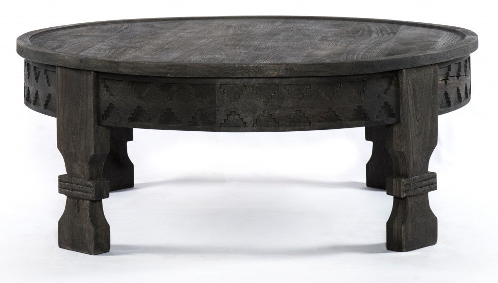 Gray Solid Wood Round Coffee Table image 2