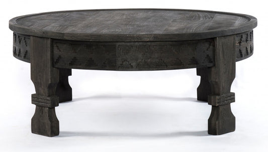 Gray Solid Wood Round Coffee Table image 2