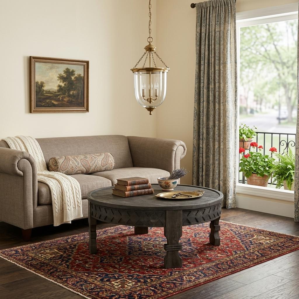 Gray Solid Wood Round Coffee Table image 1
