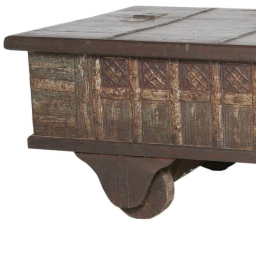 Brown Wheel Antique Coffee Table