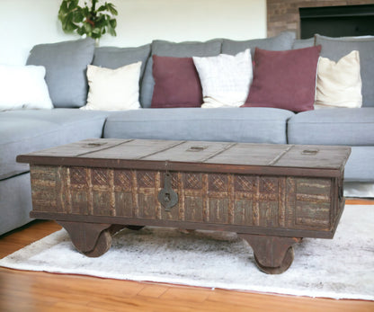 Brown Wheel Antique Coffee Table