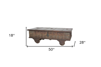 Brown Wheel Antique Coffee Table