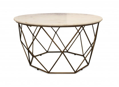 Ivory & Brass Genuine Marble & Metal Round Frame Coffee Table image 2