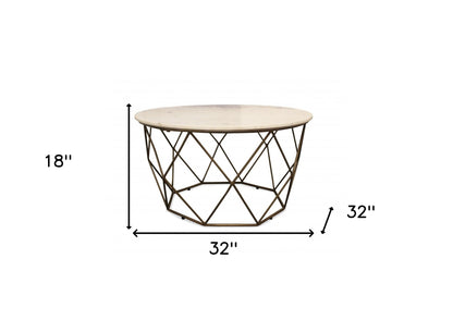 Ivory & Brass Genuine Marble & Metal Round Frame Coffee Table image 5