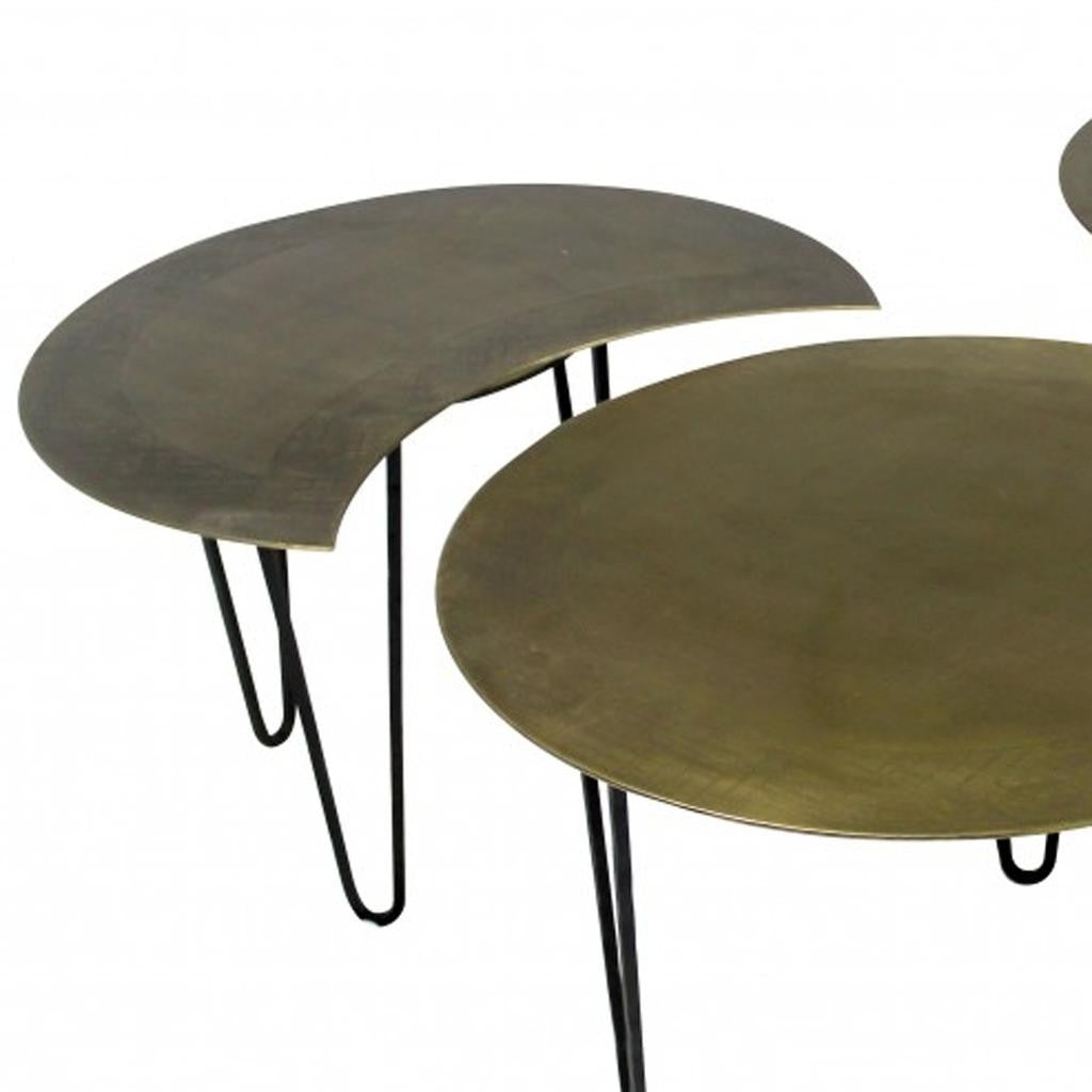 Set of Four Brass Aluminum & Metal Free Form Frame Bunching Coffee Tables image 5
