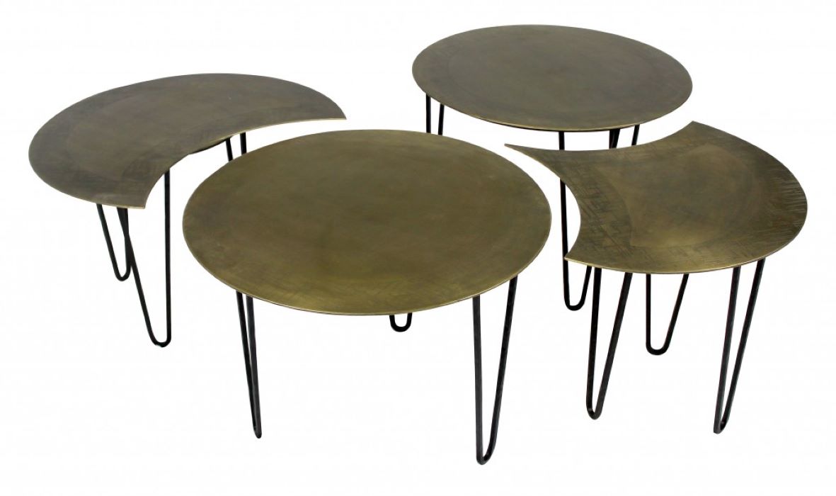 Set of Four Brass Aluminum & Metal Free Form Frame Bunching Coffee Tables image 3