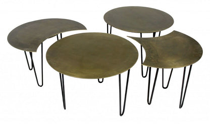 Set of Four Brass Aluminum & Metal Free Form Frame Bunching Coffee Tables image 3