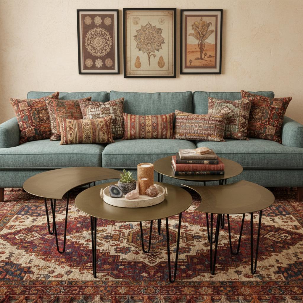 Set of Four Brass Aluminum & Metal Free Form Frame Bunching Coffee Tables image 1