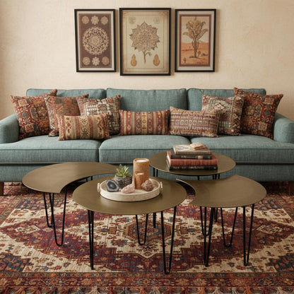 Set of Four Brass Aluminum & Metal Free Form Frame Bunching Coffee Tables image 1