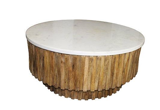 Round Marble Top & Wooden Strips Coffee Table