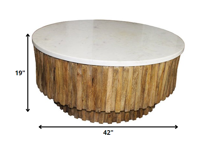 Round Marble Top & Wooden Strips Coffee Table