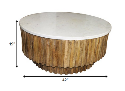 Round Marble Top & Wooden Strips Coffee Table