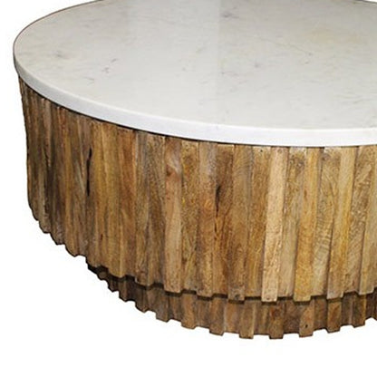 Ivory & Natural Genuine Marble & Solid Wood Round Solid Coffee Table image 3