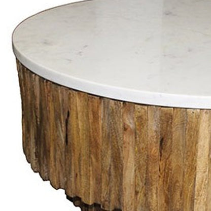 Round Marble Top & Wooden Strips Coffee Table