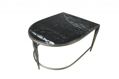 Set of 2 Black Marble Top & Glass Coffee Tables