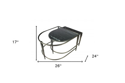 Set of 2 Black Marble Top & Glass Coffee Tables