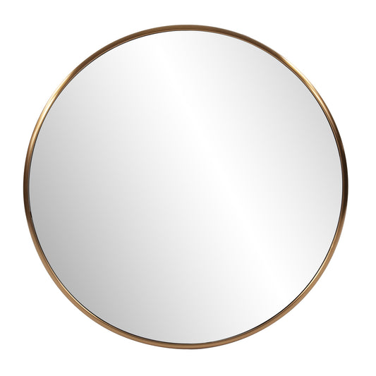 Antiqued Brushed Brass Round Wall Mirror