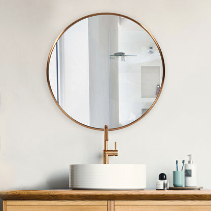 Antiqued Brushed Brass Round Wall Mirror