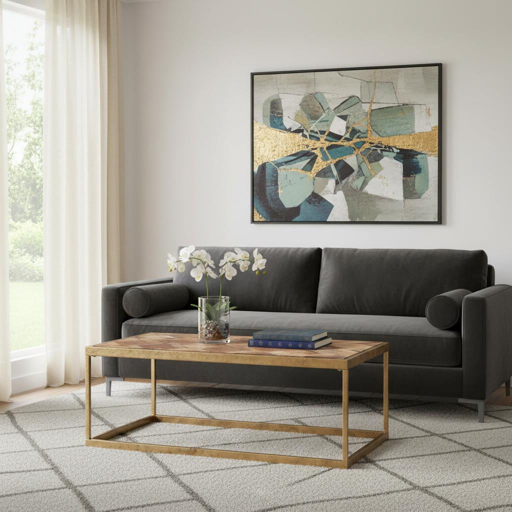 Natural & Natural Brown Solid Wood & Metal Rectangular Coffee Table image 1
