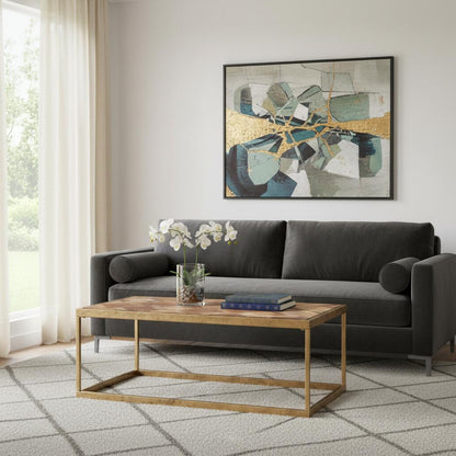Natural & Natural Brown Solid Wood & Metal Rectangular Coffee Table image 1
