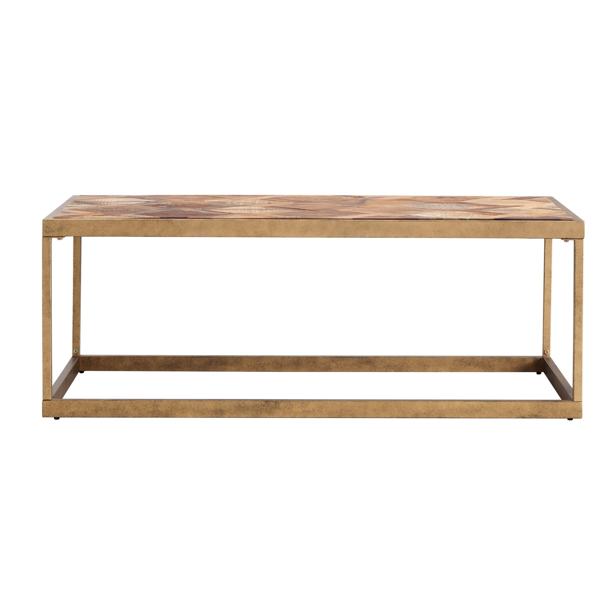 Natural & Natural Brown Solid Wood & Metal Rectangular Coffee Table image 2