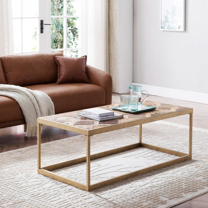 Natural & Natural Brown Solid Wood & Metal Coffee Table