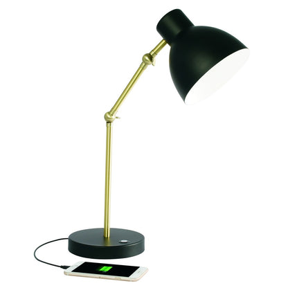 Matte Black & Gold Mod Adjustable Desk Lamp