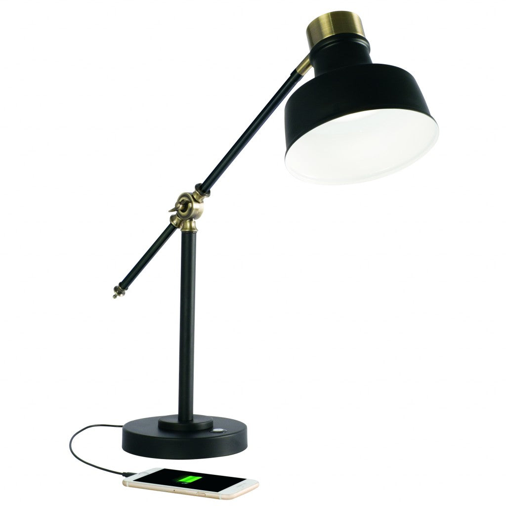 Matte Black & Antiqued Brass Adjustable Desk Lamp