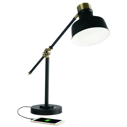 Matte Black & Antiqued Brass Adjustable Desk Lamp