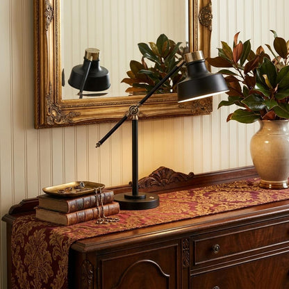 Matte Black & Antiqued Brass Adjustable Desk Lamp