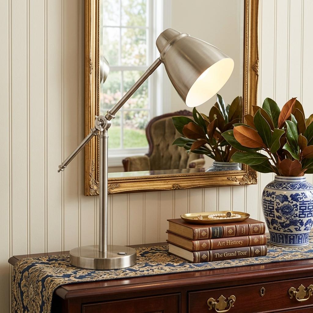 Brushed Silver Adjustable Desk Lamp
