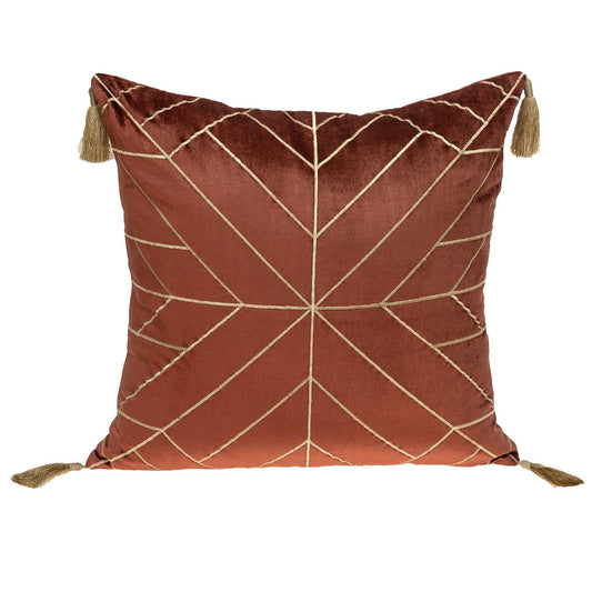 Burnt Orange & Gold Geo Velvet Pillow w/ Gold Tassels
